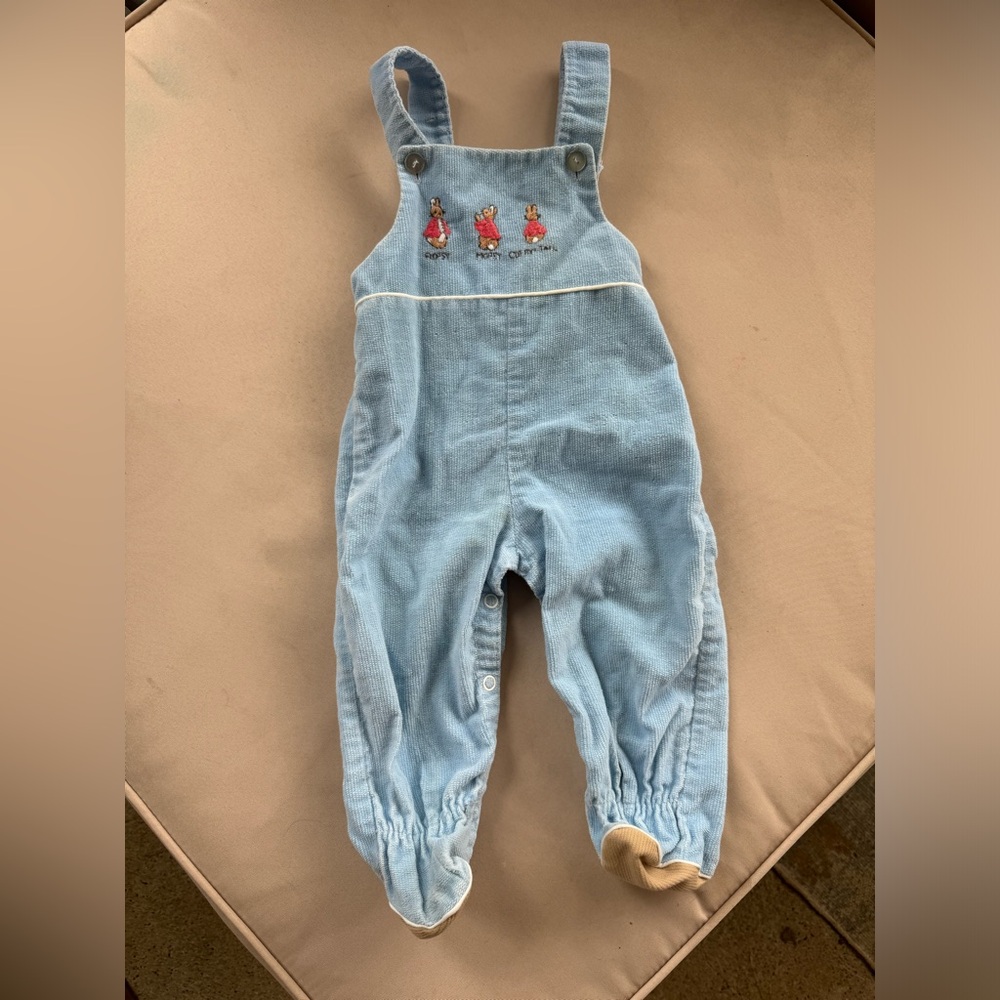 Vintage Easter bunny blue corduroy overalls